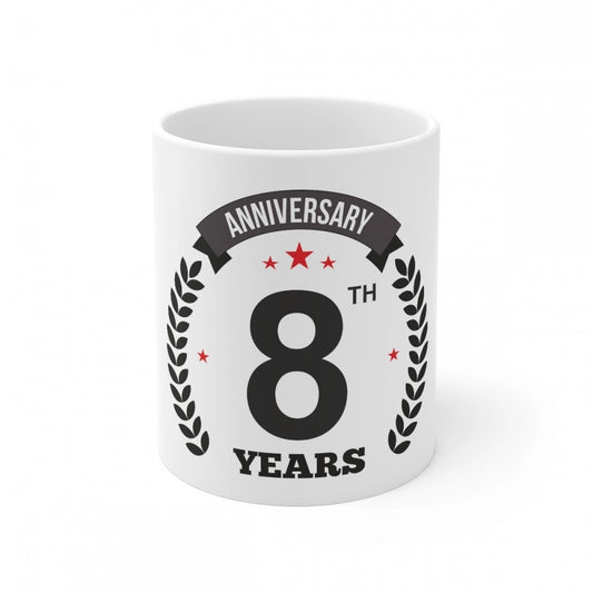 Clasymist Ceramic 8th Anniversary Printed Coffee Mug (Color: White, Capacity:330ml)