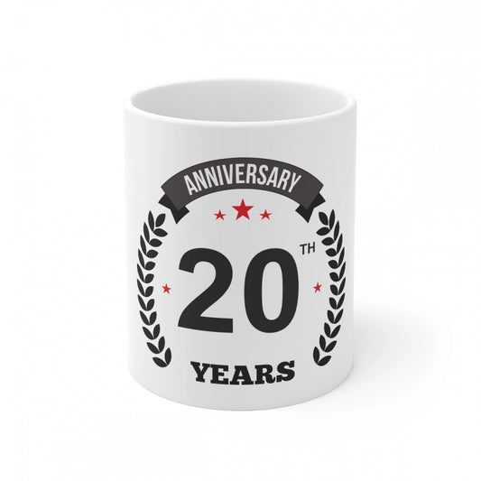 Clasymist Ceramic 20th Anniversary Printed Coffee Mug (Color: White, Capacity:330ml)