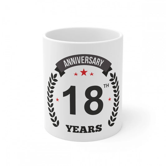 Clasymist Ceramic 18th Anniversary Printed Coffee Mug (Color: White, Capacity:330ml)