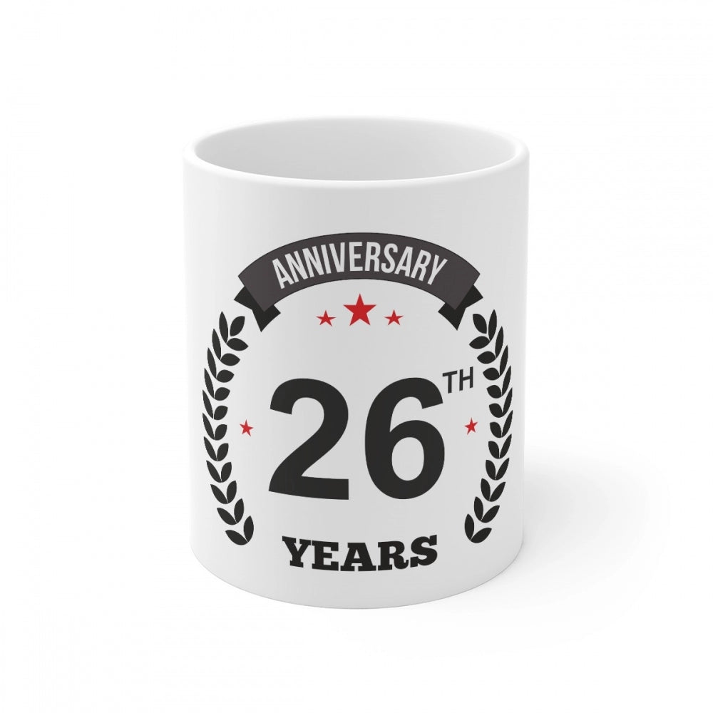 Clasymist Ceramic 26th Anniversary Printed Coffee Mug (Color: White, Capacity:330ml)