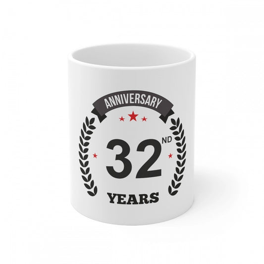 Clasymist Ceramic 32nd Anniversary Printed Coffee Mug (Color: White, Capacity:330ml)