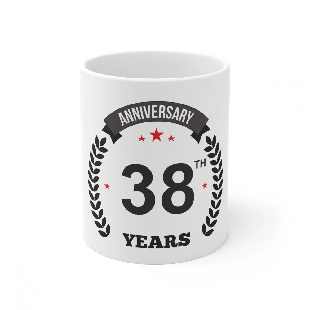 Clasymist Ceramic 38th Anniversary Printed Coffee Mug (Color: White, Capacity:330ml)