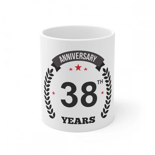 Clasymist Ceramic 38th Anniversary Printed Coffee Mug (Color: White, Capacity:330ml)