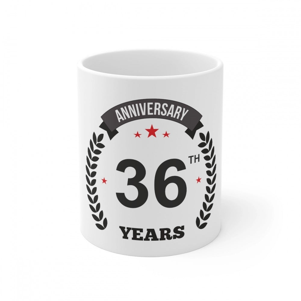 Clasymist Ceramic 36th Anniversary Printed Coffee Mug (Color: White, Capacity:330ml)