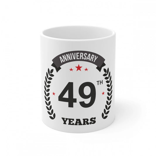 Clasymist Ceramic 49th Anniversary Printed Coffee Mug (Color: White, Capacity:330ml)