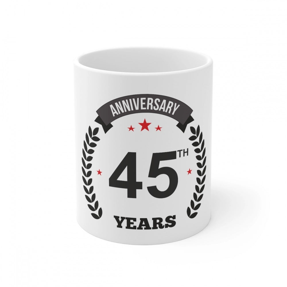 Clasymist Ceramic 45th Anniversary Printed Coffee Mug (Color: White, Capacity:330ml)