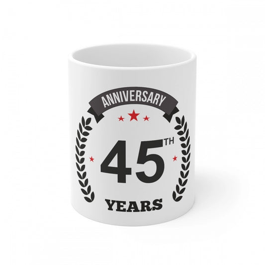 Clasymist Ceramic 45th Anniversary Printed Coffee Mug (Color: White, Capacity:330ml)