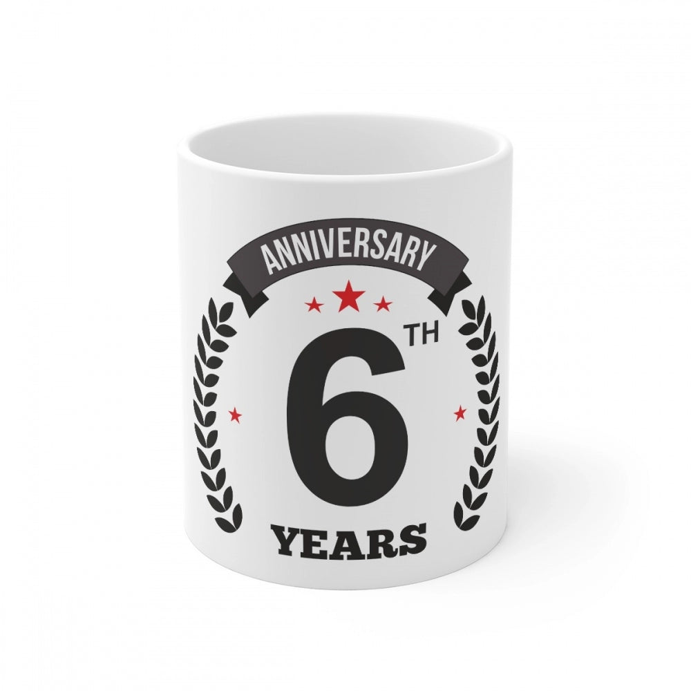 Clasymist Ceramic 6th Anniversary Printed Coffee Mug (Color: White, Capacity:330ml)