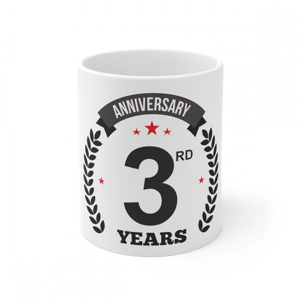 Clasymist Ceramic 3rd Anniversary Printed Coffee Mug (Color: White, Capacity:330ml)