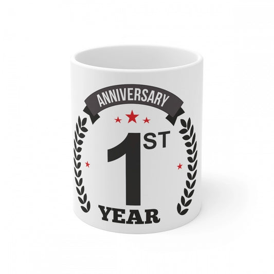 Clasymist Ceramic 1st Anniversary Printed Coffee Mug (Color: White, Capacity:330ml)