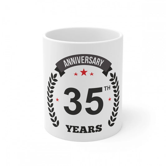 Clasymist Ceramic 35th Anniversary Printed Coffee Mug (Color: White, Capacity:330ml)