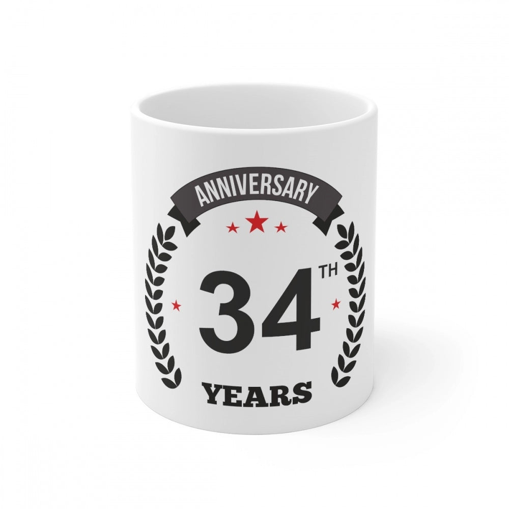 Clasymist Ceramic 34th Anniversary Printed Coffee Mug (Color: White, Capacity:330ml)