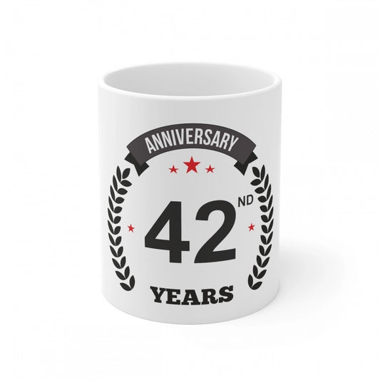 Clasymist Ceramic 42nd Anniversary Printed Coffee Mug (Color: White, Capacity:330ml)