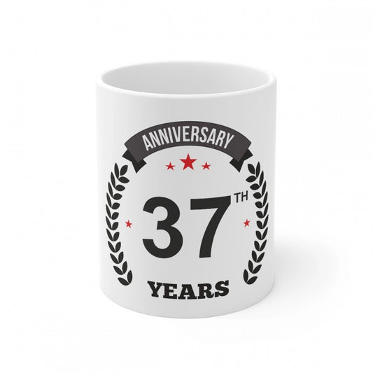 Clasymist Ceramic 37th Anniversary Printed Coffee Mug (Color: White, Capacity:330ml)