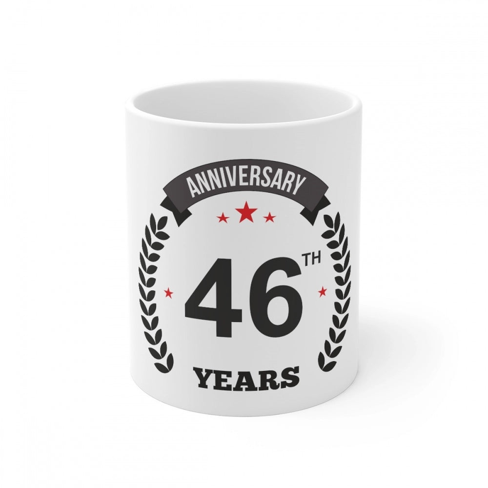 Clasymist Ceramic 46th Anniversary Printed Coffee Mug (Color: White, Capacity:330ml)