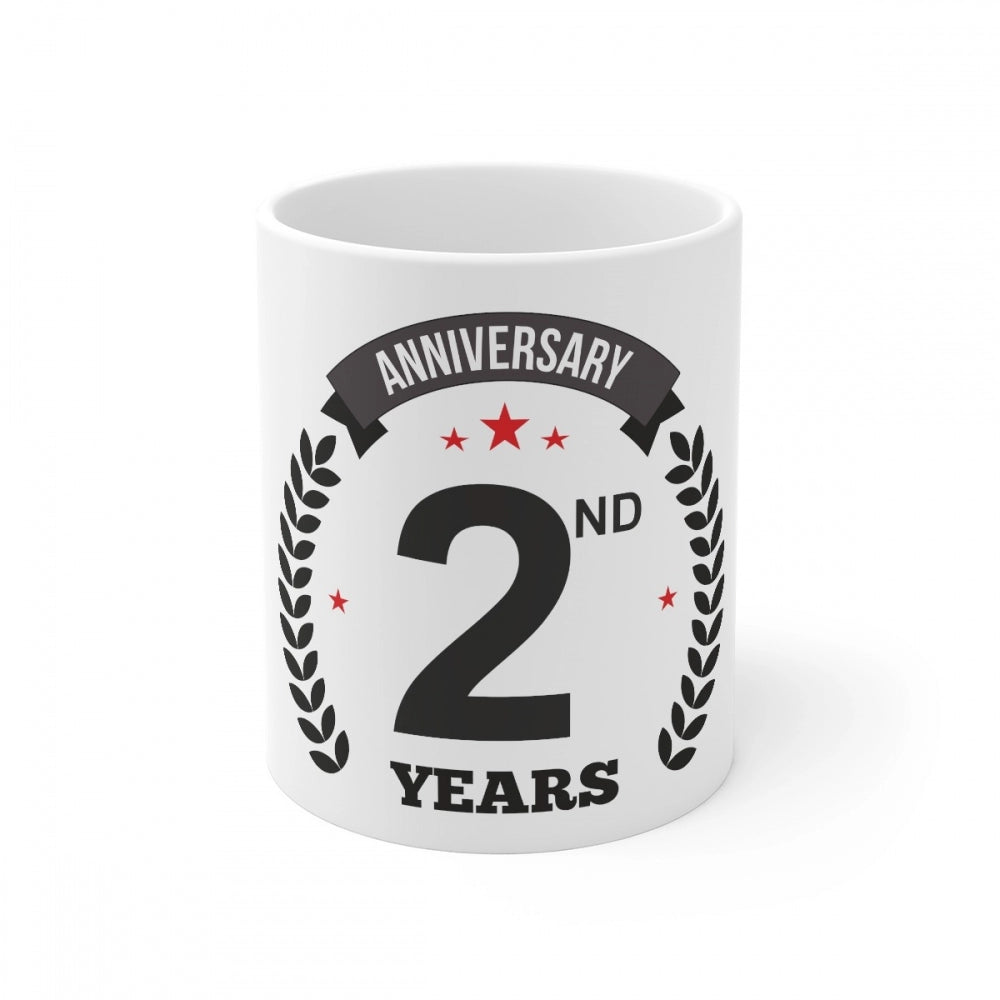 Clasymist Ceramic 2nd Anniversary Printed Coffee Mug (Color: White, Capacity:330ml)