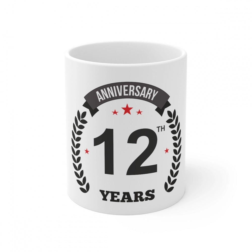 Clasymist Ceramic 12th Anniversary Printed Coffee Mug (Color: White, Capacity:330ml)