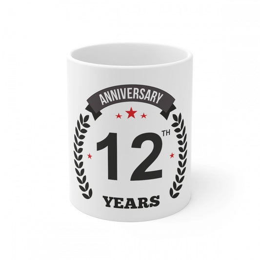 Clasymist Ceramic 12th Anniversary Printed Coffee Mug (Color: White, Capacity:330ml)