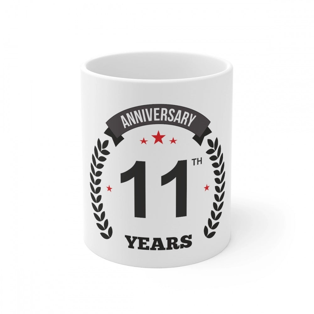 Clasymist Ceramic 11th Anniversary Printed Coffee Mug (Color: White, Capacity:330ml)