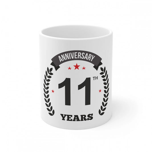 Clasymist Ceramic 11th Anniversary Printed Coffee Mug (Color: White, Capacity:330ml)