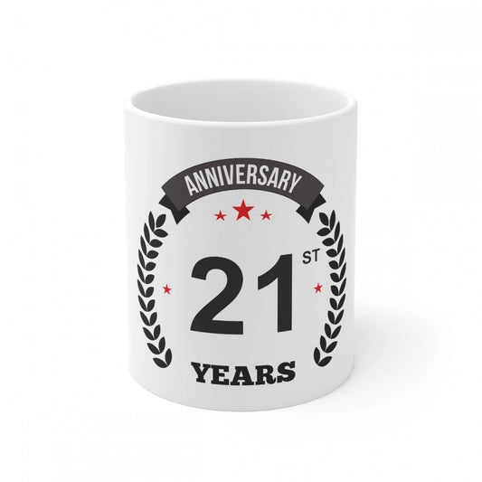 Clasymist Ceramic 21st Anniversary Printed Coffee Mug (Color: White, Capacity:330ml)