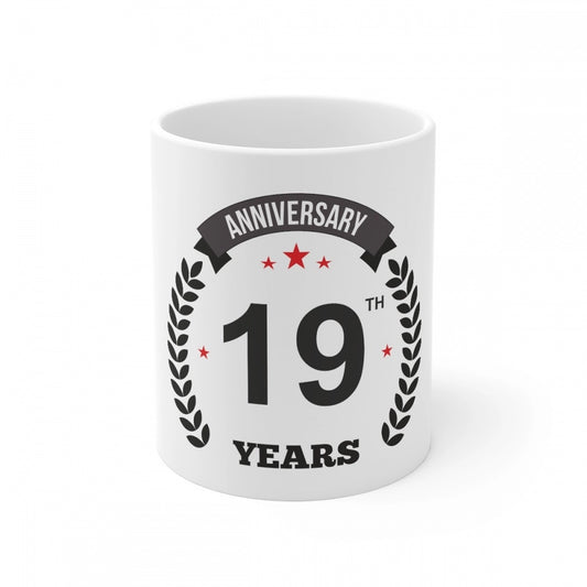 Clasymist Ceramic 19th Anniversary Printed Coffee Mug (Color: White, Capacity:330ml)