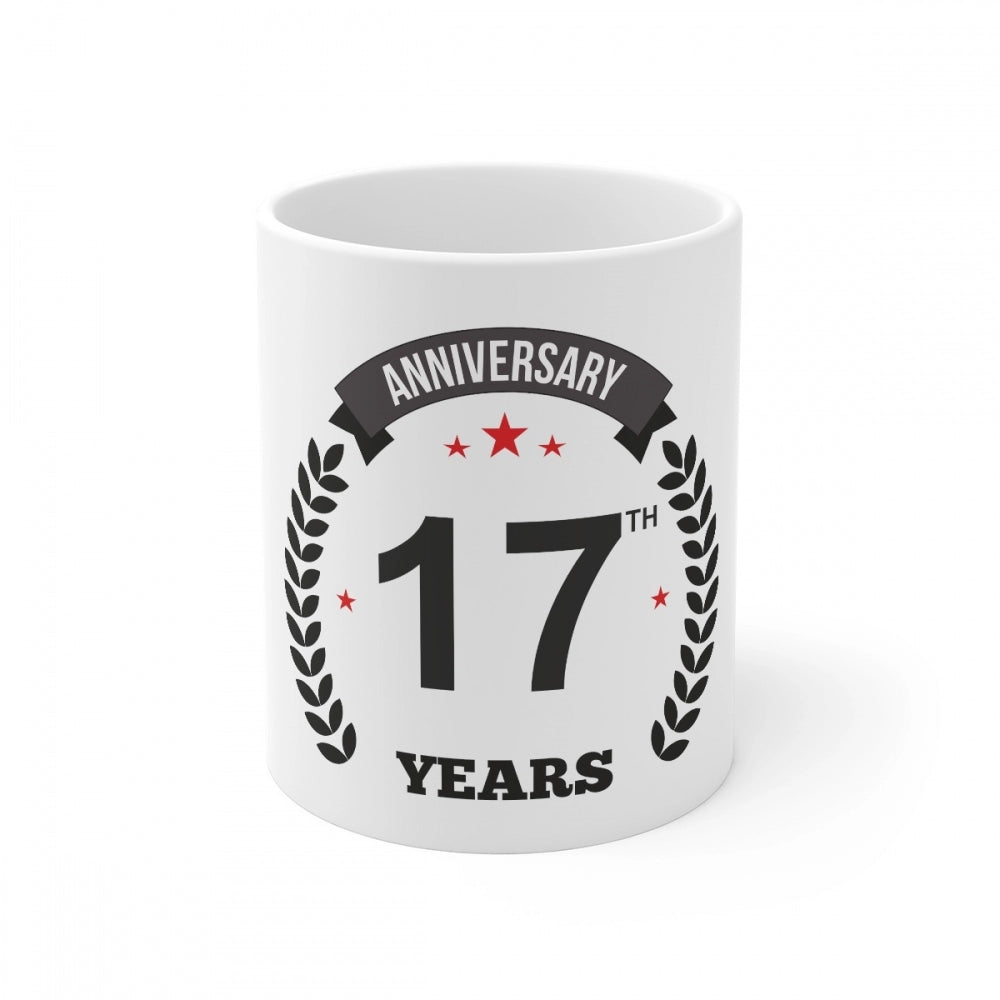 Clasymist Ceramic 17th Anniversary Printed Coffee Mug (Color: White, Capacity:330ml)