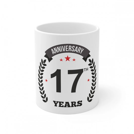 Clasymist Ceramic 17th Anniversary Printed Coffee Mug (Color: White, Capacity:330ml)