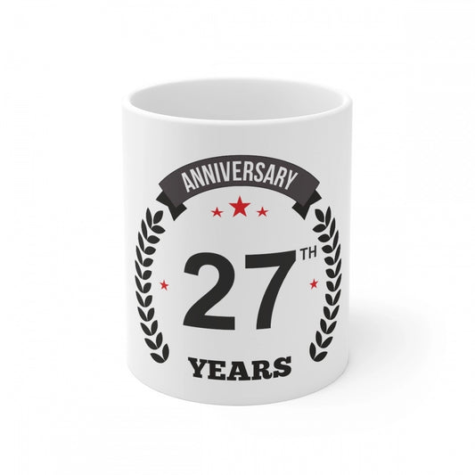 Clasymist Ceramic 27th Anniversary Printed Coffee Mug (Color: White, Capacity:330ml)