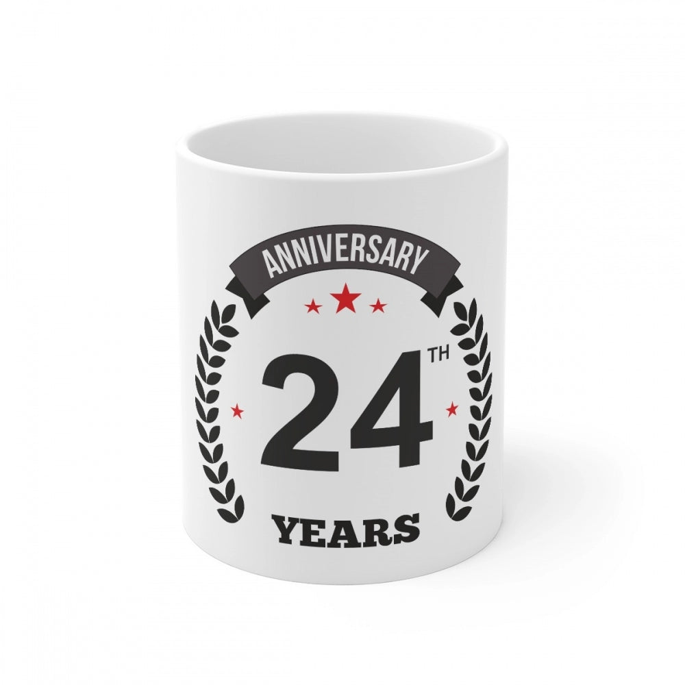 Clasymist Ceramic 24th Anniversary Printed Coffee Mug (Color: White, Capacity:330ml)