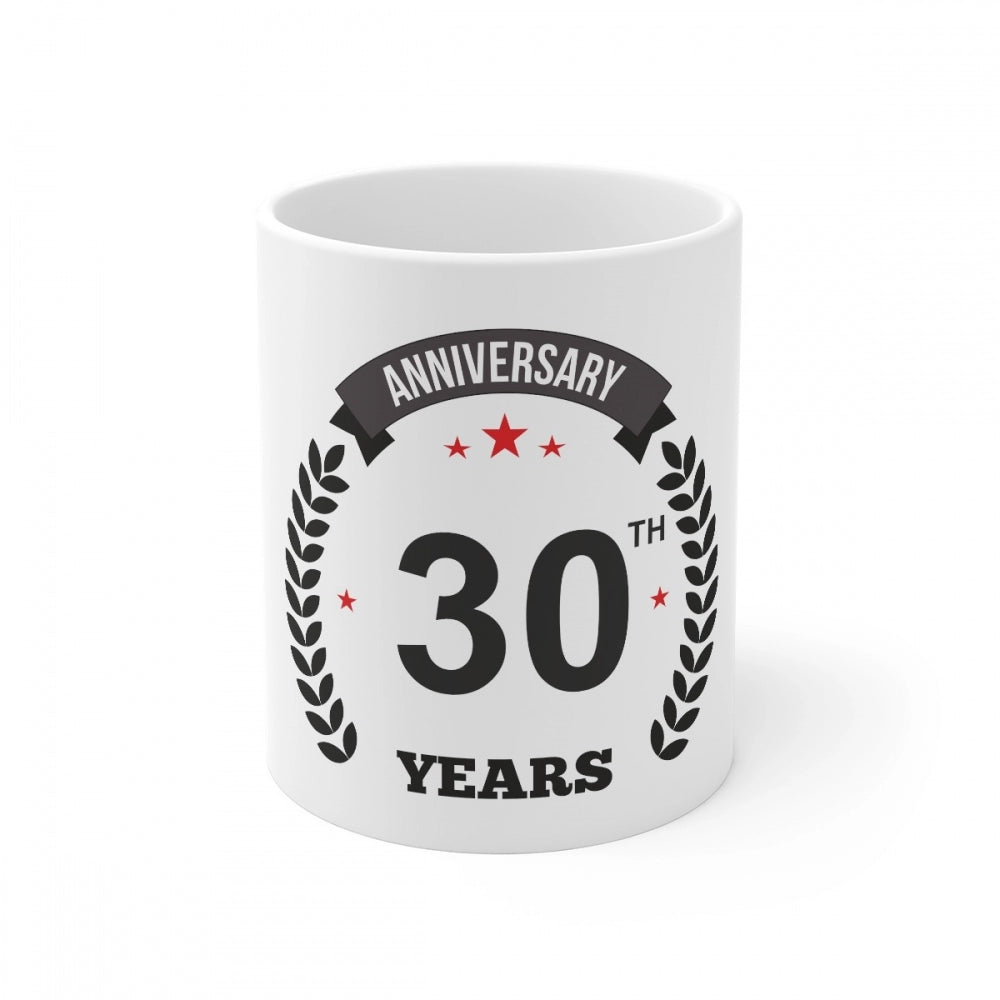 Clasymist Ceramic 30th Anniversary Printed Coffee Mug (Color: White, Capacity:330ml)