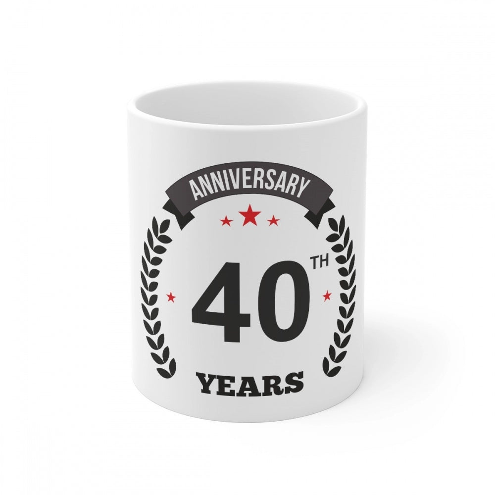 Clasymist Ceramic 40th Anniversary Printed Coffee Mug (Color: White, Capacity:330ml)