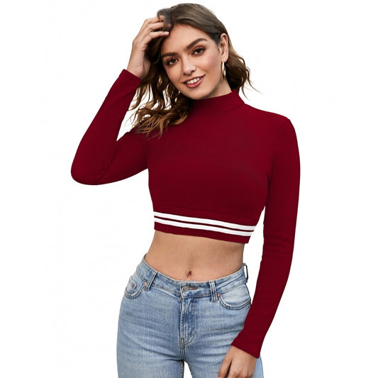 Clasymist Women's Western Wear Hosiery Crop-Top (Maroon)