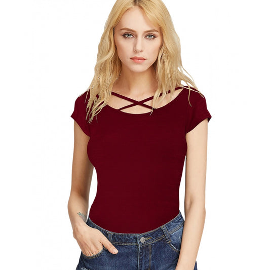 Clasymist Women's Western Wear Hosiery T Shirts (Maroon)