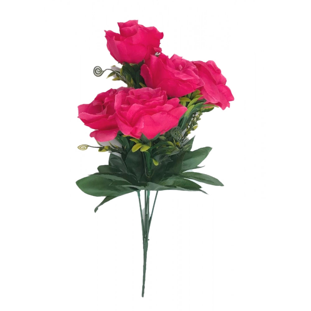 Clasymist Artificial Flowers Bunch Bouquet Of 5 Roses For Home Decoration (Dark Pink, Material:Silk, Polyester)