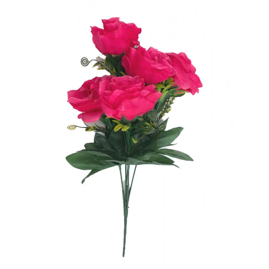 Clasymist Artificial Flowers Bunch Bouquet Of 5 Roses For Home Decoration (Dark Pink, Material:Silk, Polyester)