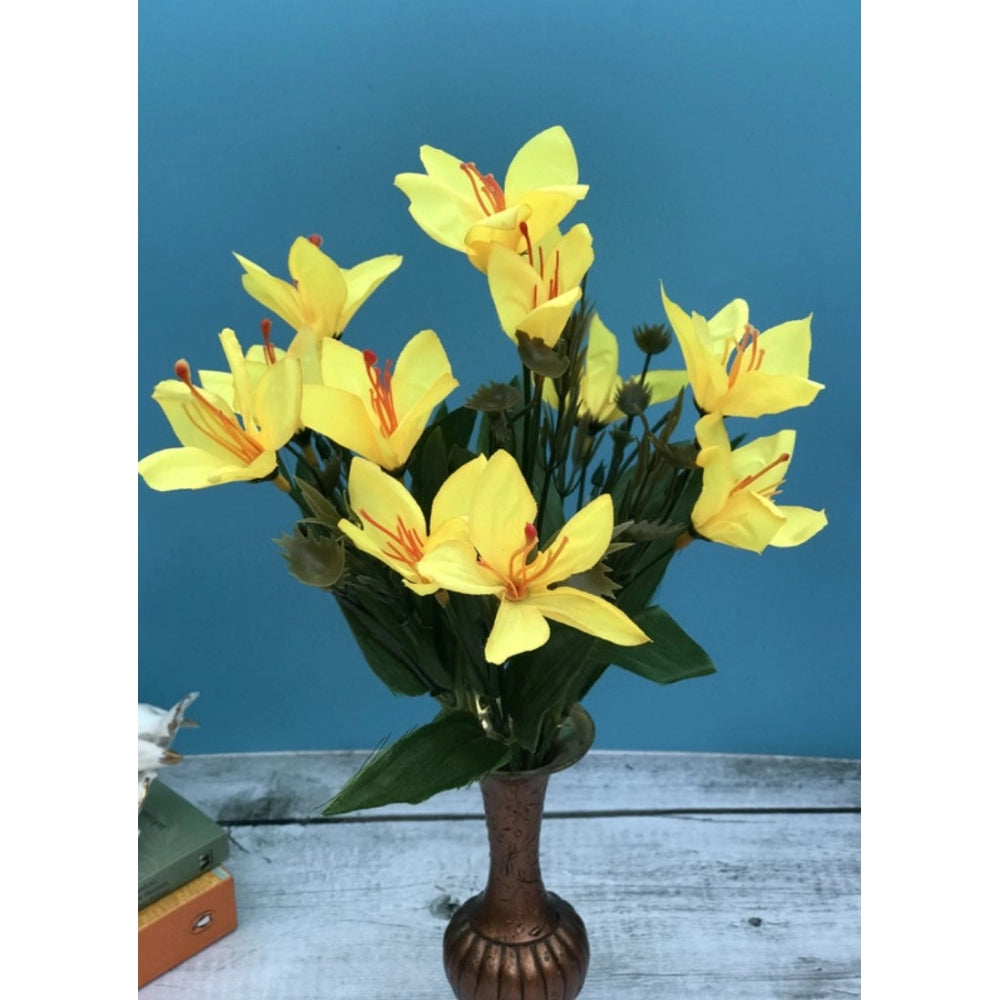 Clasymist Artificial Flowers Bunch Bouquet Oflily Flowers For Home Decoration (Yellow, Material:Silk, Polyester)