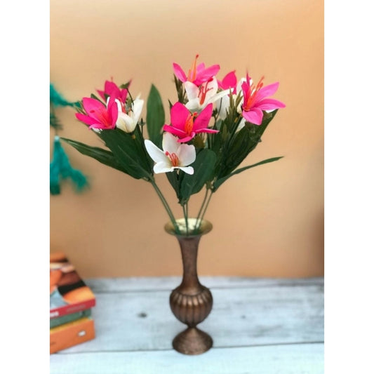 Clasymist Artificial Flowers Bunch Bouquet Oflily Flowers For Home Decoration (Pink And White, Material:Silk, Polyester)