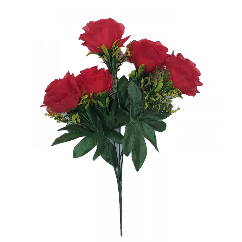 Clasymist Artificial Flowers Bunch Bouquet Of 5 Roses For Home Decoration (Red, Material:Silk, Polyester)