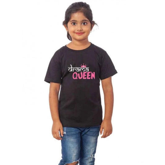 Clasymist Girls Cotton Drama Queen Half Sleeve TShirt (Black)