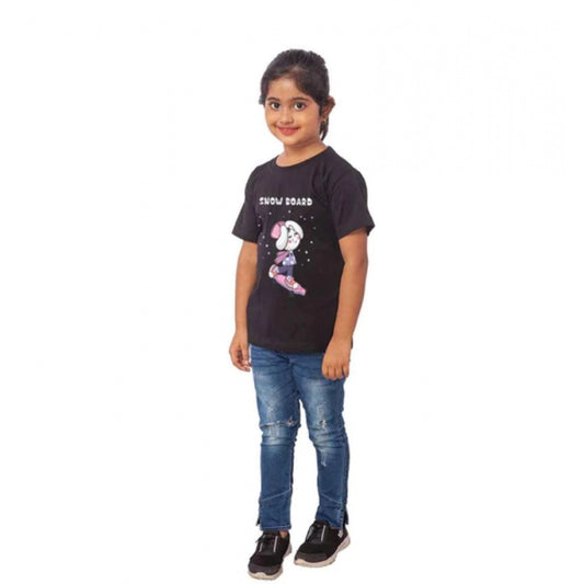 Clasymist Girls Cotton Snow Board Half Sleeve TShirt (Black)