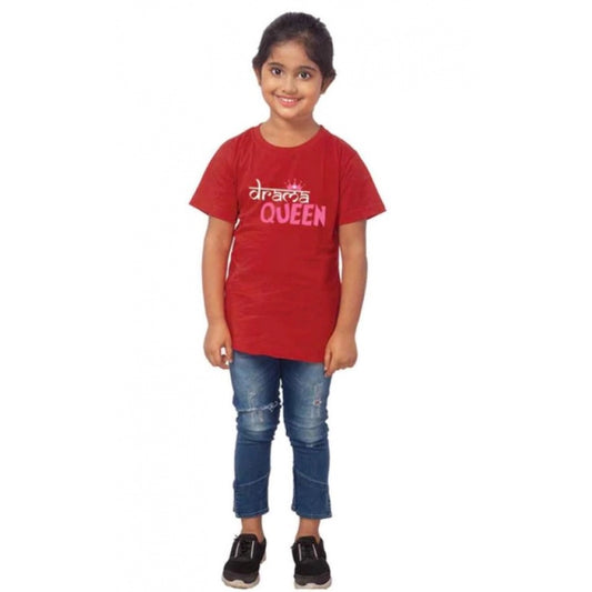 Clasymist Girls Cotton Drama Queen Half Sleeve TShirt (Maroon)