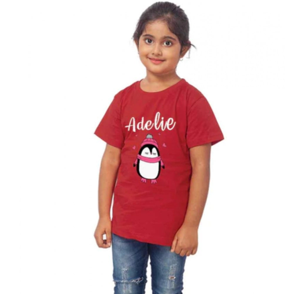 Clasymist Girls Cotton Adelie Half Sleeve TShirt (Maroon)