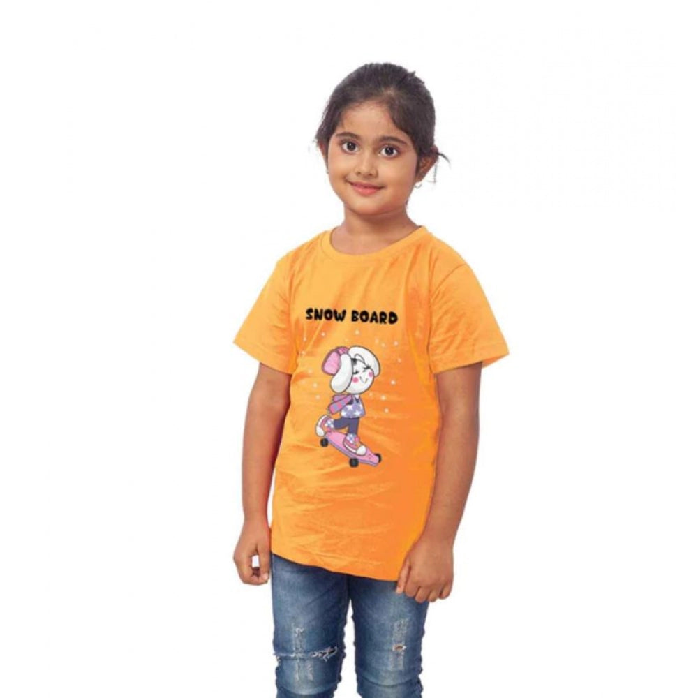 Clasymist Girls Cotton Snow Board Half Sleeve TShirt (Mustard)