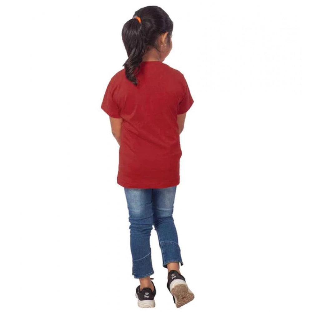 Clasymist Girls Cotton Snow Board Half Sleeve TShirt (Maroon)