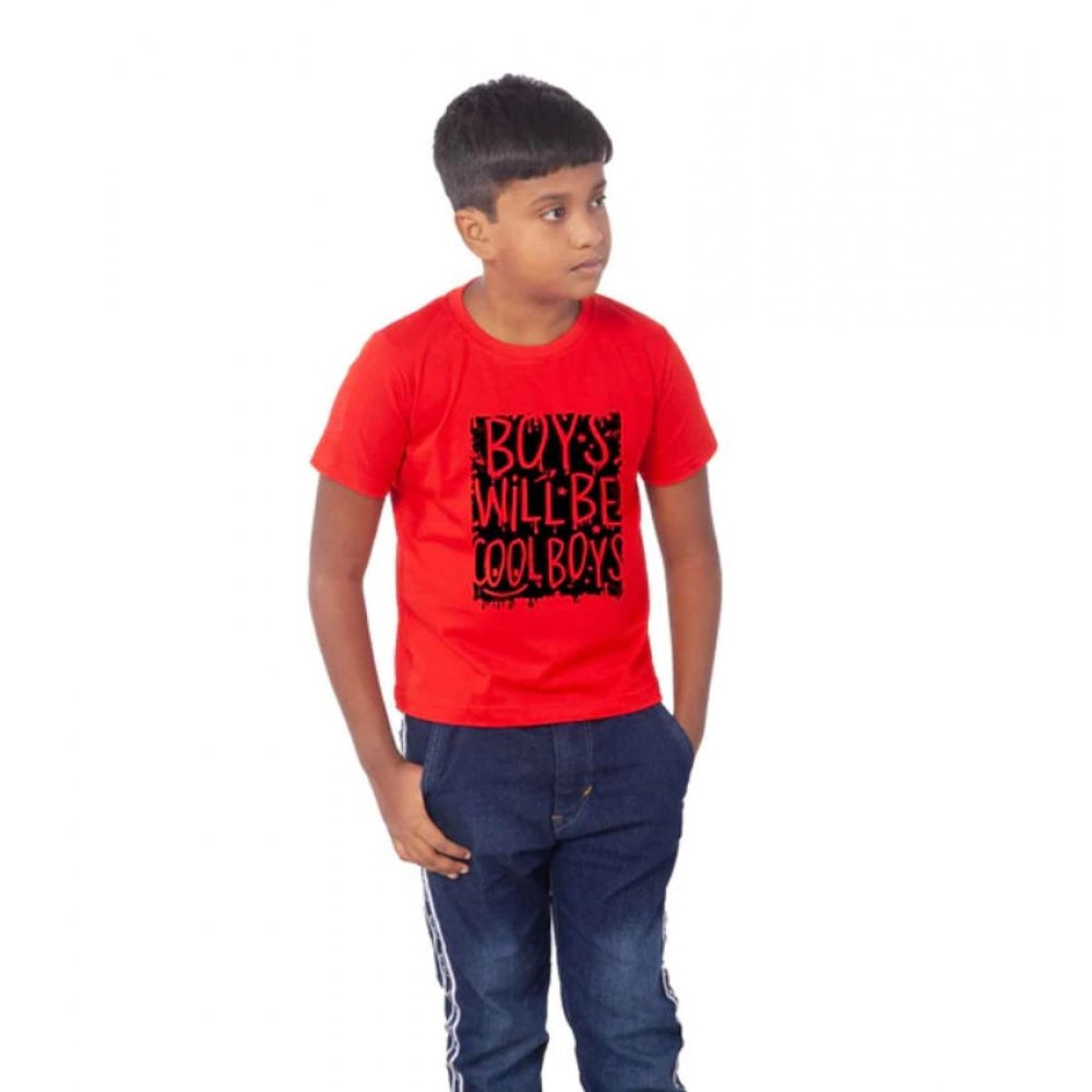 Clasymist Boys Cotton Will Be Cool Half Sleeve TShirt (Red)