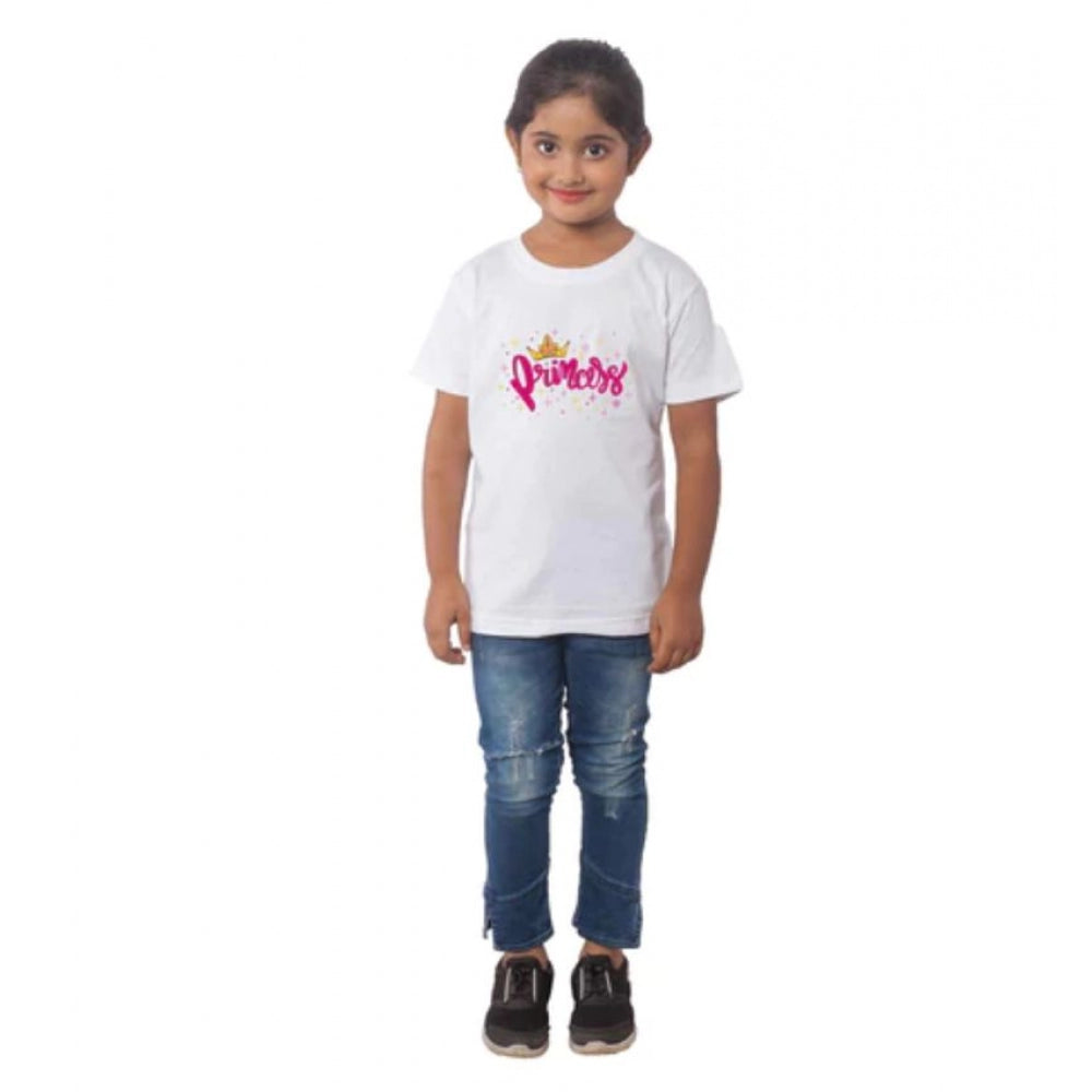 Clasymist Girls Cotton Princess Half Sleeve TShirt (White)