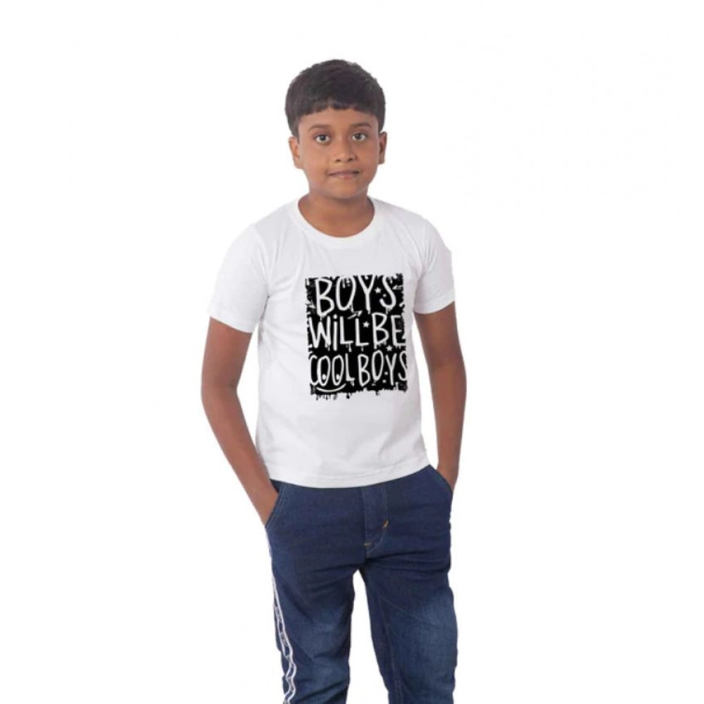 Clasymist Boys Cotton Will Be Cool Half Sleeve TShirt (White)