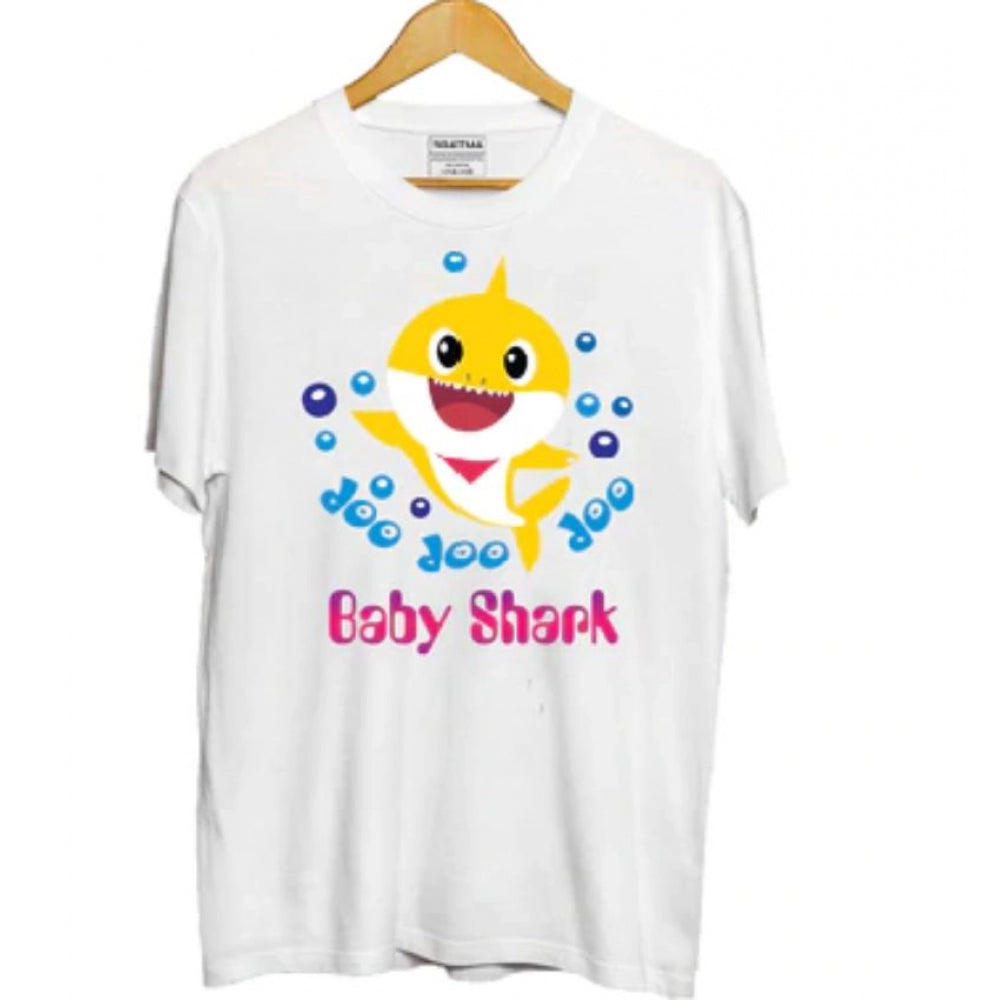 Clasymist Boys Cotton Baby Shark Half Sleeve TShirt (White)