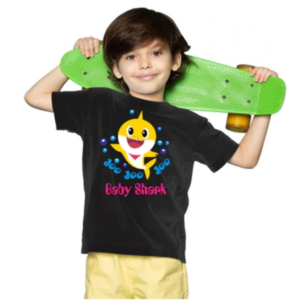 Clasymist Boys Cotton Baby Shark Half Sleeve TShirt (Black)